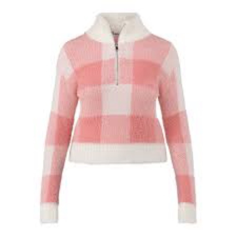 No Boundaries Plaid Quarter Zip Pullover Sweater, Women's L